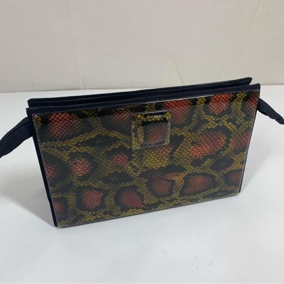Angela Frascone Snakeskin Pattern Hard Clutch‎ Black Yellow Red - Picture 11 of 11